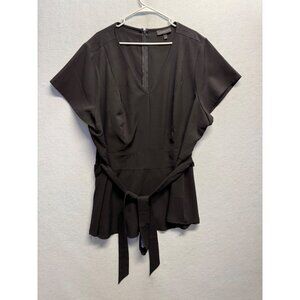 Lane Bryant Womens Black V-Neck Short Sleeve Peplum Top W/Tie Waist Size 28